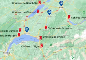 Mapa Suiza medieval: 9 días de ruta por los castillos de Suiza en familia